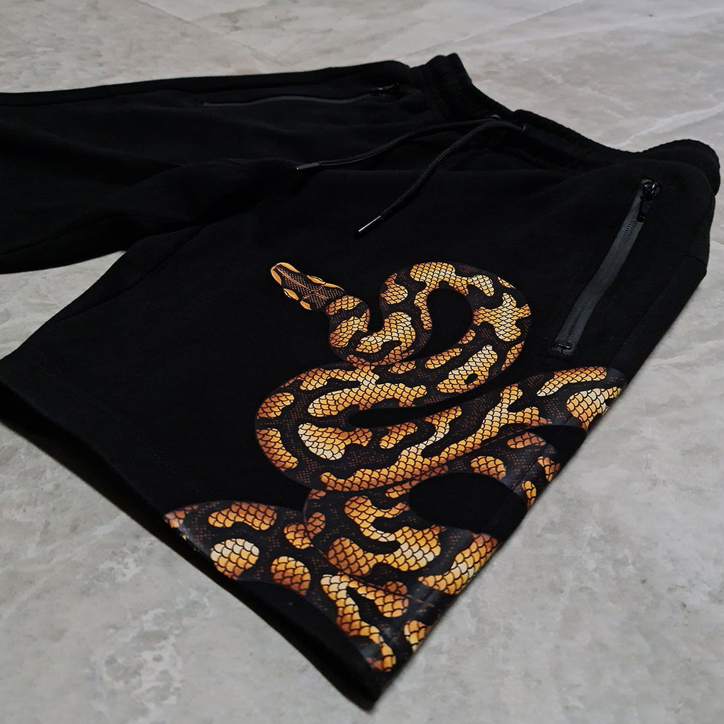 YELLOW PYTHON BLACK FLEECE SHORTS W/ ZIP POCKETS image 3