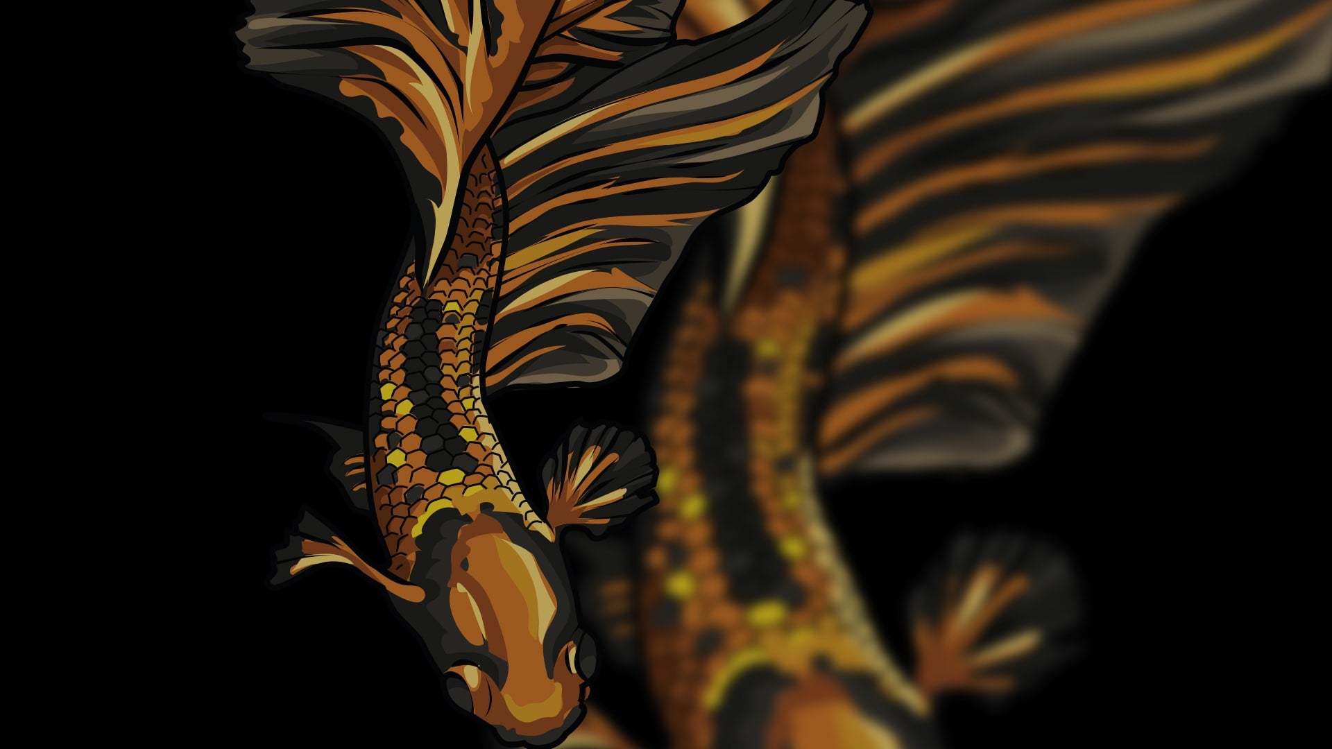 BLACK & GOLD FIGHTING FISH PULLOVER HOODIE image 1