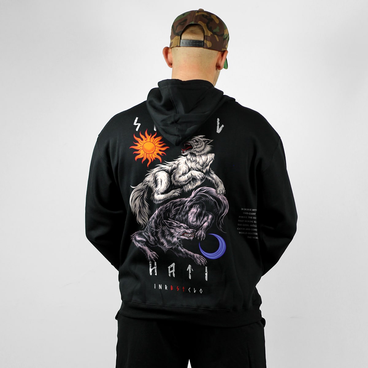 SKOLL & HATI PULLOVER HOODIE with mythology side print image 0