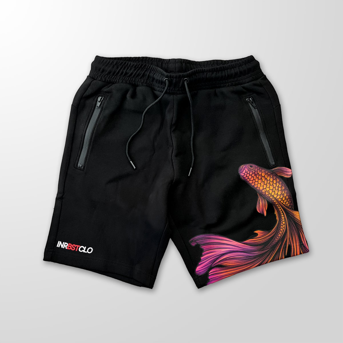 FIGHTING FISH BLACK FLEECE SHORTS W/ ZIP POCKETS image 0