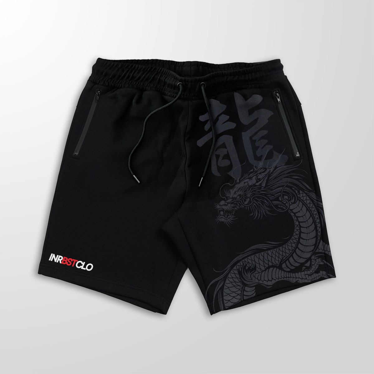 YEAR OF THE DRAGON BLACK FLEECE SHORTS W/ ZIP POCKETS image 0