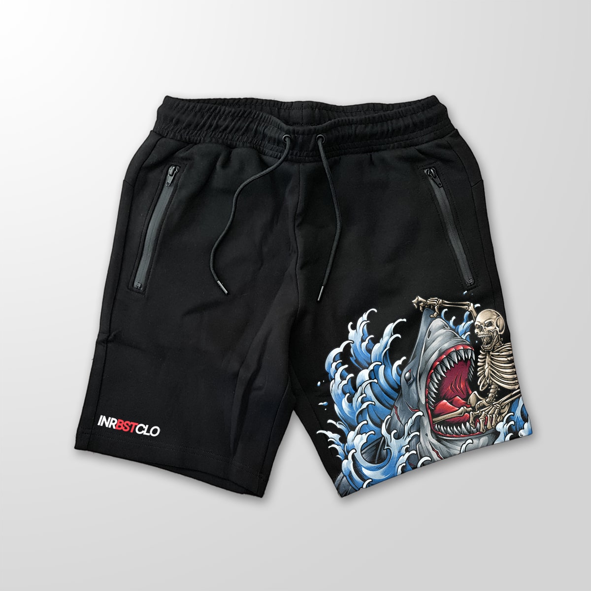 GREAT WHITE SHARK BLACK FLEECE SHORTS W/ ZIP POCKETS image 0