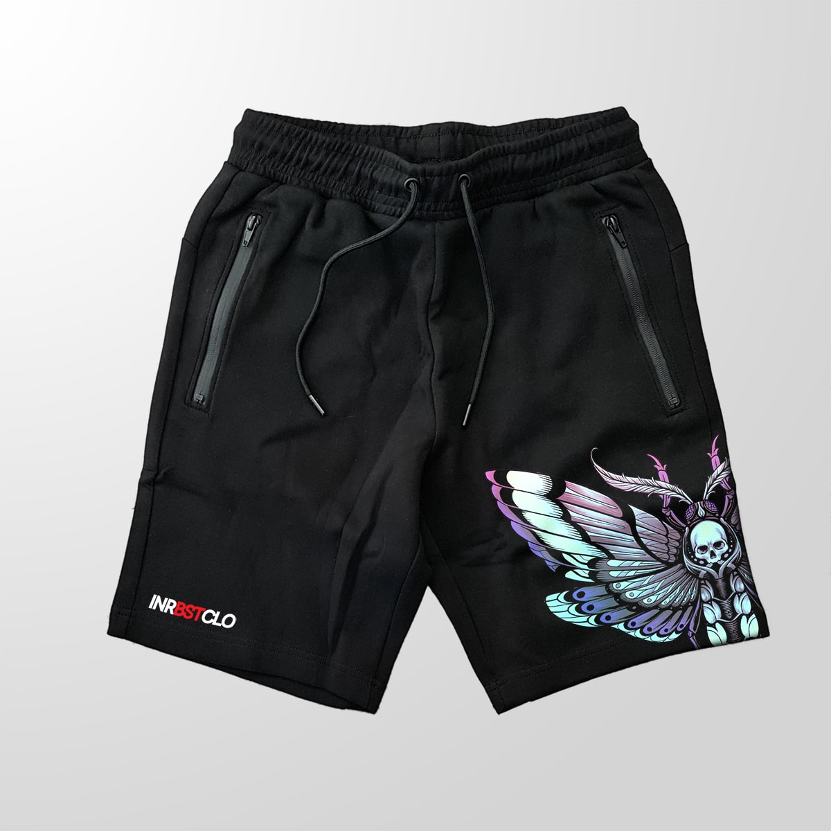 DEATH'S-HEAD HAWKMOTH BLACK FLEECE SHORTS W/ ZIP POCKETS image 0