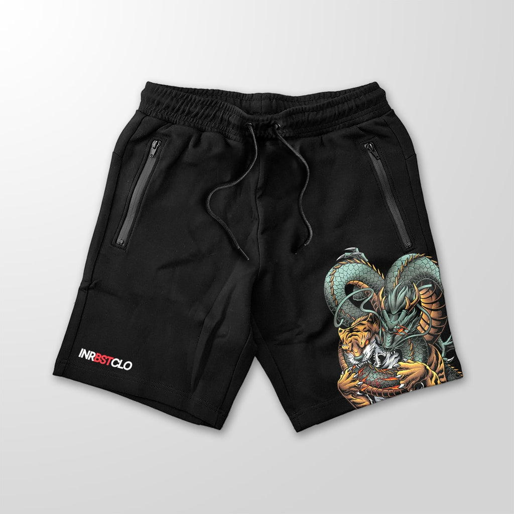 TIGER & DRAGON BLACK FLEECE SHORTS W/ ZIP POCKETS image 0
