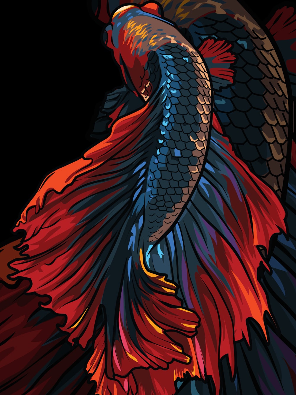 RED FIGHTING FISH PULLOVER HOODIE image 1