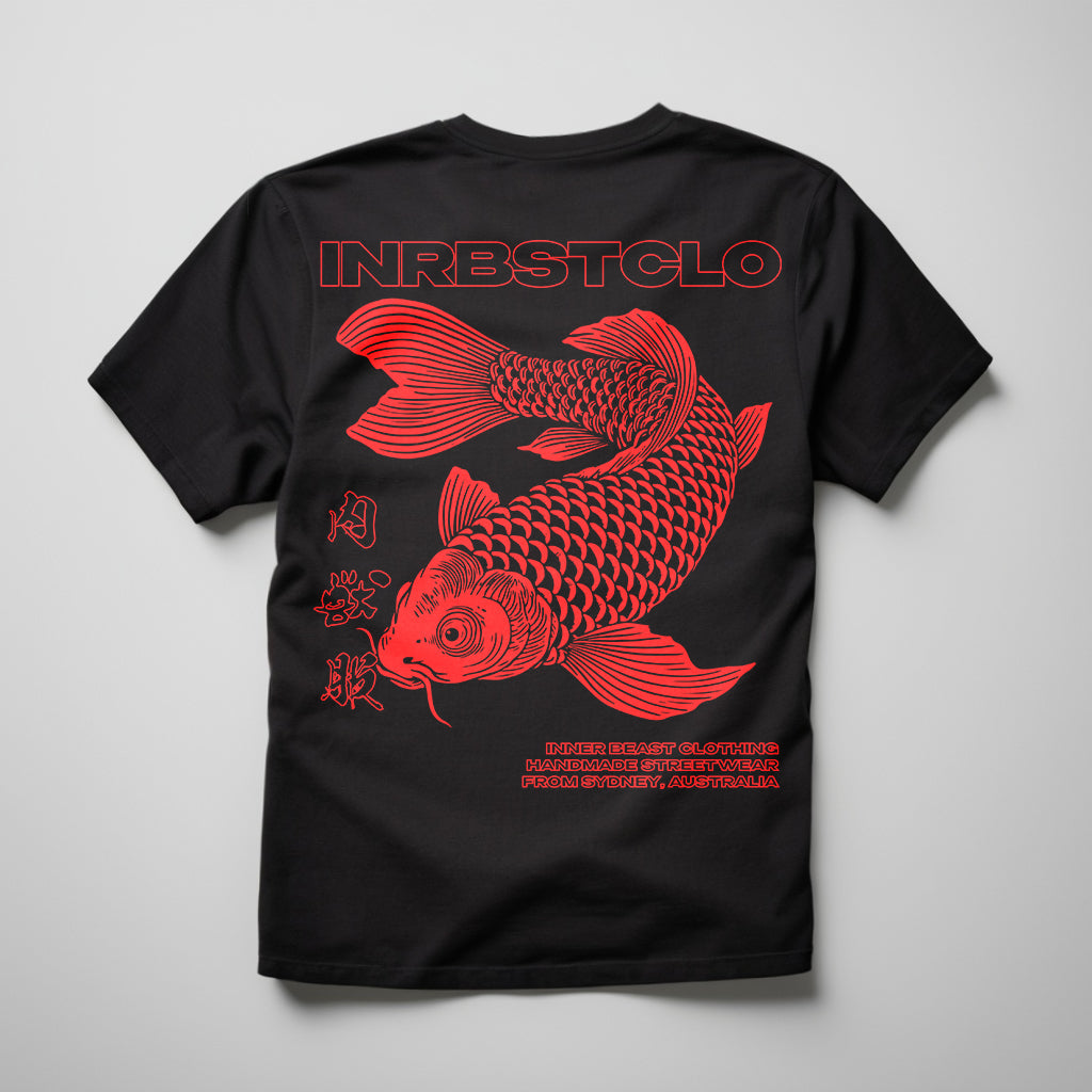 LUCKY RED KOI BLACK COTTON TEE image 0
