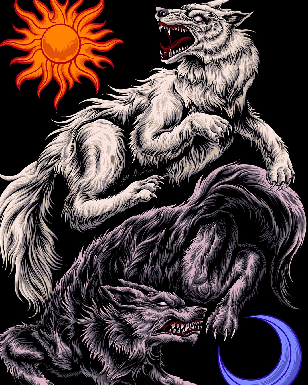 SKOLL & HATI PULLOVER HOODIE with mythology side print image 1