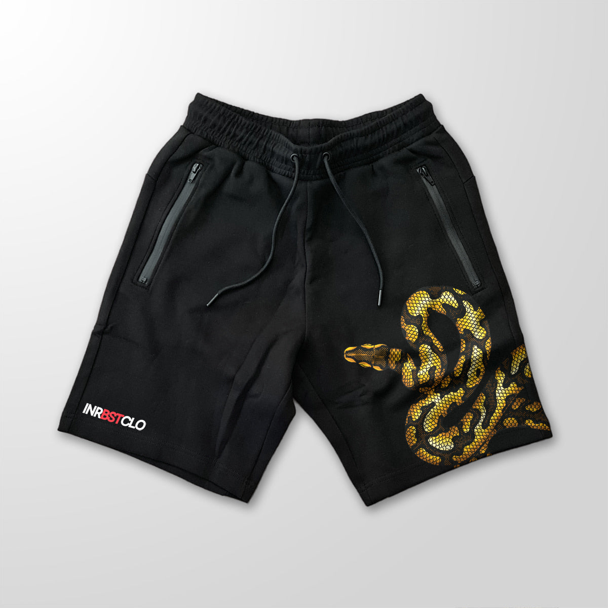 YELLOW PYTHON BLACK FLEECE SHORTS W/ ZIP POCKETS image 0